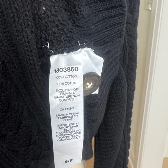 Tilley Black Cable Knit Button Mock Neck Sweater S - Picture 5 of 7